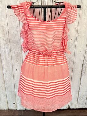 Ya Los Angeles Red and White Striped Ruffle Mini Dress